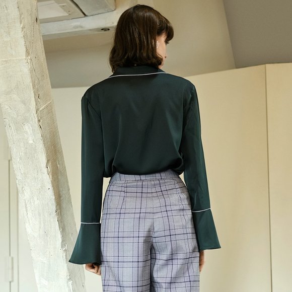 NWOT Simple Retro Dark Green Blouse - Picture 7 of 12